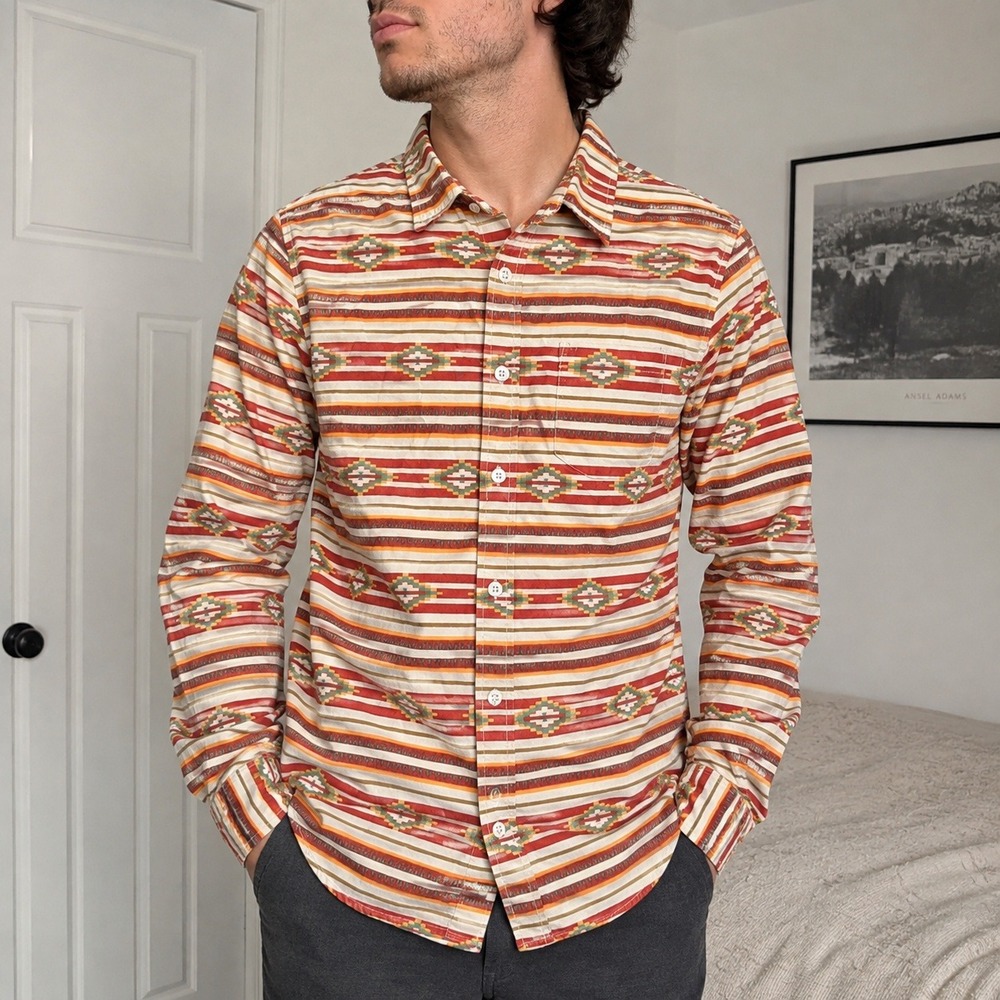 Modern Amusement Mens Southwestern Stripe Button Down Shirt Red Orange S 0855